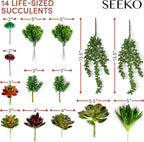 Succulents Plants Artificial 14 Pcs Realistic Premium Fake Succulents Faux for Indoor Outdoor UV Resistant DIY Home Office Decor