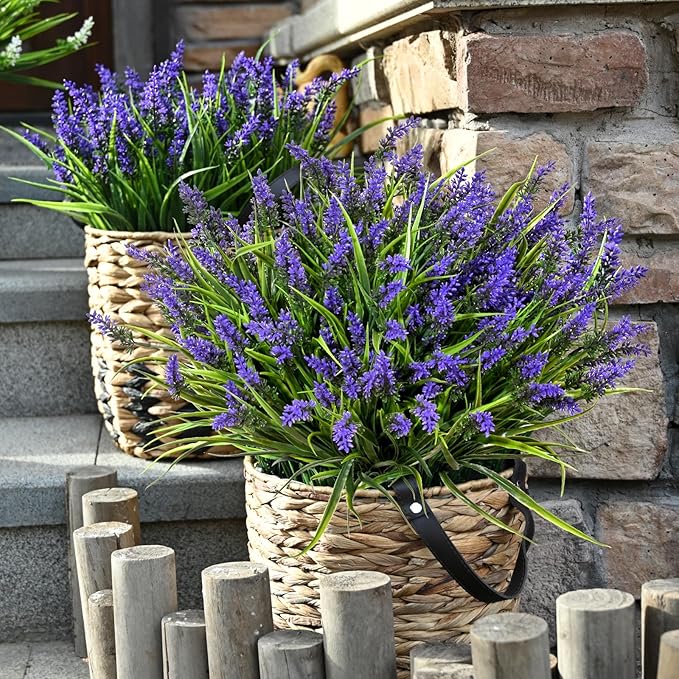 Waipfaru 20 Bundles Artificial Plants Outdoor,Fake Flowers UV Resistant Outdoor Fake Plants,Faux Lavender Shrubs for Window Garden Patio Hanging Planter Pathway Front Porch (Purple)