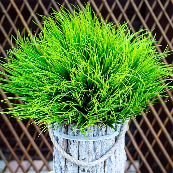 Artificial Monkey Grass Outdoor Shrubs - 20 Bundles Fake Plants UV Resistant No Fade Faux Plastic Greenery Home Garden Porch Patio Decoration Office Indoor (Green Grass)