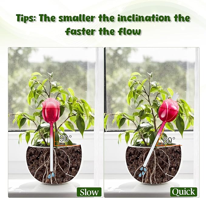 Rose Self Watering Globes for Indoor Plants - 4Pcs Iridescent Glass Plant Watering Devices with 100ML Water Bulbs, Rainbow Plant Watering Insert for Outdoor Flowers