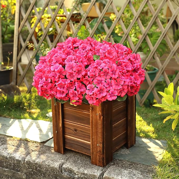6 Bundles Rose Red Artificial Geranium Flowers for Outdoors Spring Decor Geraniums Silk Flowers UV Resistant Lifelike Faux Flowers for Spring Indoor Outdoor Garden Patio Porch Balcony Home Decoration
