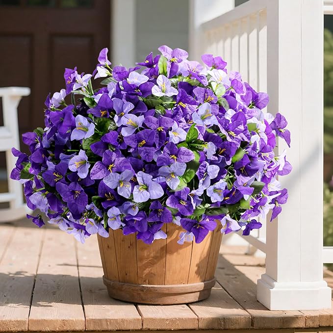Bouganivillea Spring Artificial Flowers for Outdoors, 4 Bundles Fake Bougainvillea UV Resistant Silk Flowers for Outside Faux Outdoor Plants for Planter Patio Porch Window Garden Home, Mixed Purple