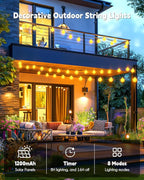 Brightown Solar String Lights Outdoor Waterproof, 19.6Ft 60 LED Globe Solar Patio Lights, 8 Modes Balcony Lights for Yard Patio Tree Canopy Party Camping Balcony