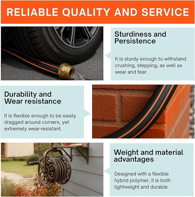 Flexibility Garden Hose, 25ft x 5/8", No-Kink, Wear-Resistant & Freeze-Resistant, Flexible Water Hose, Rubber Hose With Male/Female Fittings,Working Pressure 200 PSI,Burst 600 PSI, 3/4'' GHT