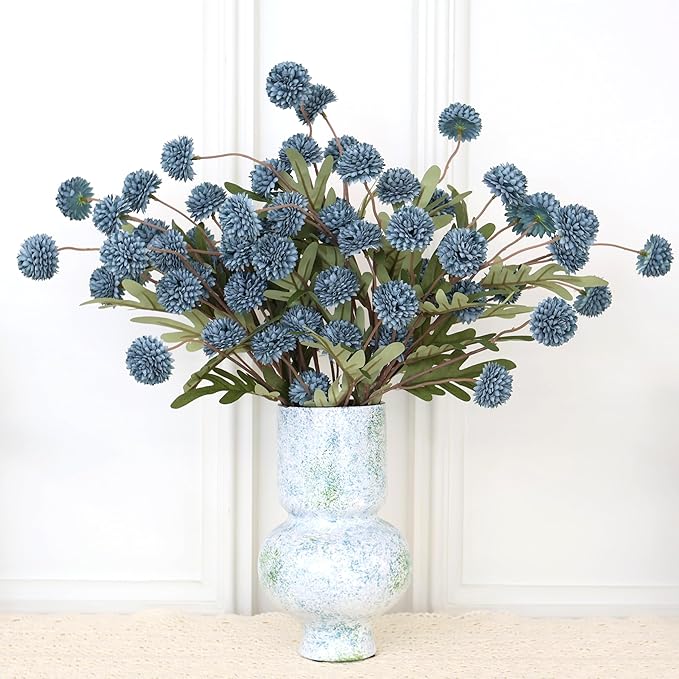 12Pcs Fake Kiku Flowers, Artificial Small Chrysanthemum Balls with Stems, Faux Silk Mini Pompon Mums for Vase Floral Arrangement DIY Bouquets Wedding Party Table Centerpieces Home Decor (No Vase)