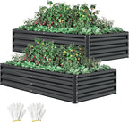 DWVO 2pcs 8 x 4 x 1 FT Raised Garden Bed Kit, Outdoor Galvanized Flower Bed with Safety Rubber and Gloves, Large Metal Planter Box for Vegetables, Flowers, Herbs, Fruits, Black
