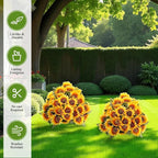 Lunmon 2 Pack Artificial Sunflower Topiary Trees for Outdoors with Ground Spikes, 24 Inch UV Resistant Faux Sunflower Ball Plants for Front Door Porch Patio Garden Yard Decor