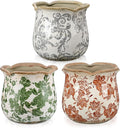 3 Pcs Ceramic Pots for Plants - 5.7 in Vintage Scroll Plant Pots with Drainage Hole Crackle Glaze Ceramic Planters for Home, Garden, Kitchen