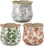 3 Pcs Ceramic Pots for Plants - 5.7 in Vintage Scroll Plant Pots with Drainage Hole Crackle Glaze Ceramic Planters for Home, Garden, Kitchen