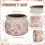 7.7" Large Ceramic Plant Pot Beige Pink Floral Vine Crackle Glaze Rustic Flowers Pot Decorative Planter with Drainage for Indoor Outdoor Plants Home Kitchen Office Decor Gift