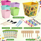 6 Pack Paint and Flower Plant Gardening Kit Stainless Steel Pots Colorful Metal Iron Flower Pots Acrylic Paint Gardening Tools Brushes Stickers for DIY Garden Painting Crafts
