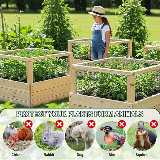 West Bay 39.4Ft x 16In Plant Protectors from Animals, Plant Cages for Outdoor Plants, Chicken Wire Netting to Keep Animals Out, Metal Mesh Plant Protector with Ground Stakes, Nylon Ties & Pliers