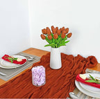 Mandy's Burnt Orange Artificial Tulips Flowers Centerpiece, 13.5" Lifelike PU Fake Floral Stems 20pcs for Kitchen Island & Dining Table, Spring Decor for Easter