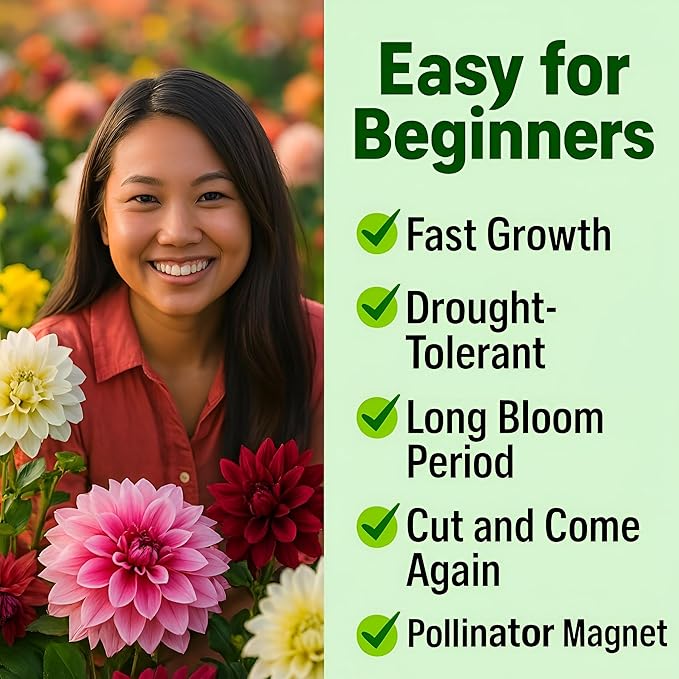 Dahlia Zinnia Seeds Bulk – 1100 Heirloom Zinnia Seeds for Planting Outdoors - Mixed Colors & Large Blooms for Gardens - High Germination (Zinnia elegans)