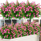 6 Bundles Outdoor Artificial Flowers UV Resistant Fake Boxwood Plants, Faux Greenery for Indoor Outside Hanging Plants Garden Porch Window Box Home Wedding Farmhouse Décor (Pink)