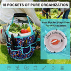 KUNN Bucket Tool Organizer 5 Gallon with Hangable Handle 18-Pocket Detachable Bucket Bag for Tools, Garden Caddy Tote with Pockets, Heavy Duty 600D Polyester Gardening Accessory,Blue