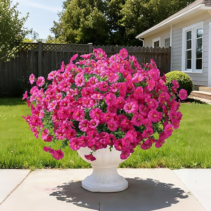 Ivydale 24 Bundles Artificial Flowers for Outdoors Faux Plants Spring Outdoor Decor Faux Silk Morning Glory with Eucalyptus Realistic UV Resistant for Outside Planters Porch Patio Garden Home Decor