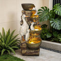 31.5" H Duck Outdoor Water Fountain, 4-Tier Cascading Garden Fountain with LED Light, Resin Waterfalls for Patio, Backyard, Yard, Porch, Front Door