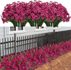 21 Bundles Artificial Outdoor UV Resistant Flowers No Fade Fake Outside Flowers Plastic Greenery Faux Shrubs Garden Porch Window Box Home Decoration(Rose Red)