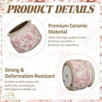 7.7" Large Ceramic Plant Pot Beige Pink Floral Vine Crackle Glaze Rustic Flowers Pot Decorative Planter with Drainage for Indoor Outdoor Plants Home Kitchen Office Decor Gift