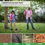 Rake for Leaves, Garden Bow Rake for Lawns Heavy Duty, 5 ft Back-Saving Long Handle, 14 Metal Tines, Yard Gardening Tools for Loosen Soil, Clear Gravel Grass Rock, Level Mulch
