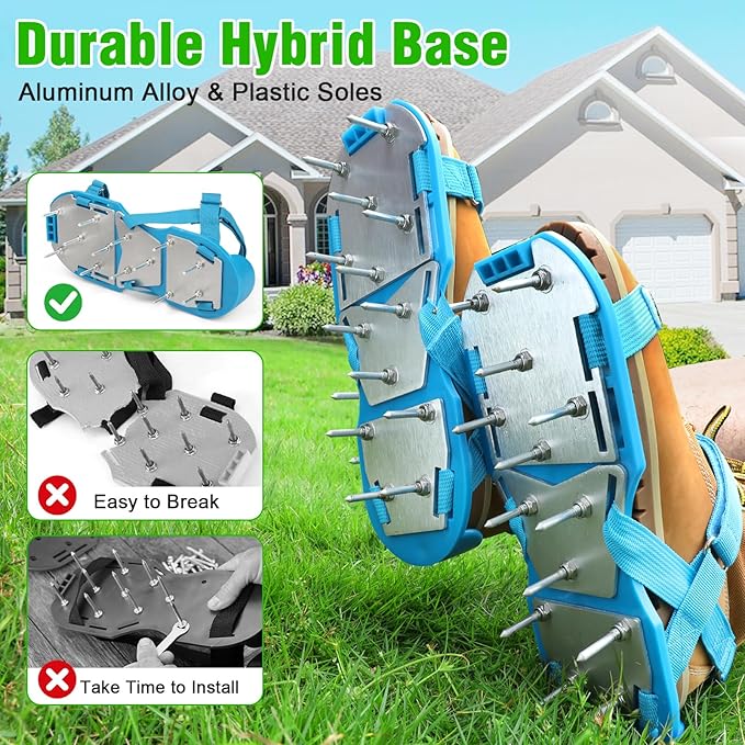 Lawn Aerator Shoes for Grass - Pre-Assembled Grass Aerator Shoes for Lawn - Soil Yard Aerator Tool for Aerating Patio Garden, Blue, Large Size