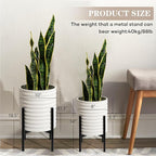 Oakrain Plants Pots with Stand, Set of 2 Indoor Planter Pots, Mid-Century Decorative Metal Flower Pots with Drainage for Living Room, Office, Garden, Balcony, 8"&10", Textured White