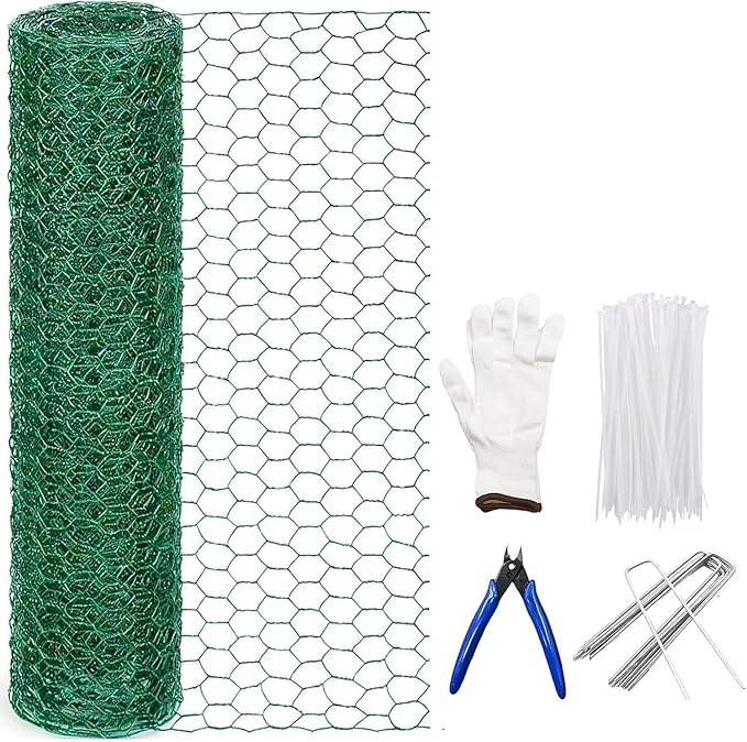 16ftx11.8In Plant Protectors from Animals,Plant Cages for Outdoor Plants,Wire Plant Protector Cage,Wire Plant Protector,Chicken Wire Cloche with Ground Stakes & Nylon Ties Protect Plants from Animals