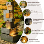 48" Tall Modern 4-Tier Outdoor Water Fountain with LED Lights, Freestanding Cascading Waterfall for Garden, Patio, Porch & Yard Décor Outdoor Clearance