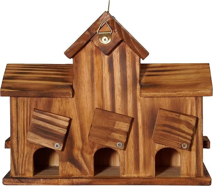 MIXUMON Bird Houses for Outside with Bird Feeder, Outdoor 3 Hole Bird House Room for 3 Bird Families Bluebird Finch Cardinals Hanging Birdhouse for Garden