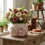 7.7" Large Ceramic Plant Pot Beige Brown Vintage Peony Crackle Glaze Rustic Flowers Pot Decorative Planter with Drainage for Indoor Outdoor Plants Home Kitchen Office Decor Gift