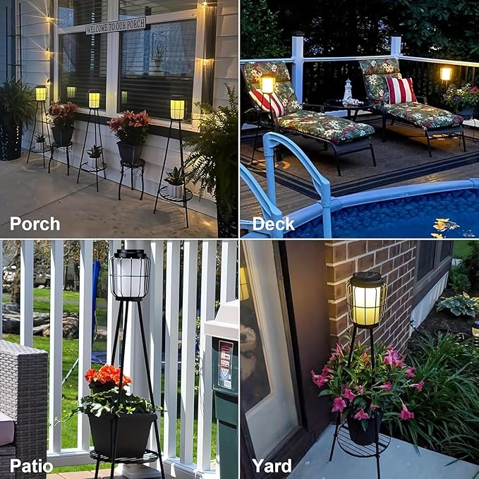 2 Solar Street Lights/Pole Lights– This One with a Plant Stand Combines Lighting and Greenery Functions. It's Perfect for Decorating Your Garden, Enhancing The Beauty of Your Outdoor Space!