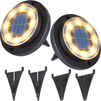 Flacchi Solar Lights Outdoor Waterproof - 2-in-1 Solar Powered Ground Lights Outdoor Solar Disk Light Landscape Light for Deck Step Patio Yard Pathway Walkway Driveway Garden (Warm White, 2 Pack)