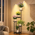 TOSKING 47" Tall 5-Tier Square Iron Plant Stand with Detachable Grow Light ,Heavy Duty Corner Flower Shelf for Indoor Use, Metal Pot Rack for Living Room, Bedroom, Office, Black