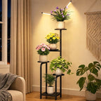 TOSKING 47" Tall 5-Tier Square Iron Plant Stand with Detachable Grow Light ,Heavy Duty Corner Flower Shelf for Indoor Use, Metal Pot Rack for Living Room, Bedroom, Office, Black