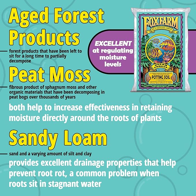 FoxFarm Ocean Forest Potting Soil with 2 Plant Tags, 1.5 cu ft – Light, Aerated Texture – for All Container Plants