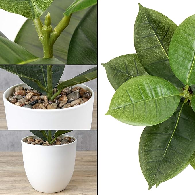 Briful 18'' Tall Artificial Plants Fake Fiddle Leaf Fig Houseplant Realistic Faux Indoor Plant in White Pot for Home Table Decor