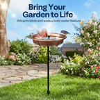 VIVOHOME Oval Bird Bath with Solar Fountain for Outside, Weather-Resistant ABS Birdbath Bowl with Solar Powered Pump, Metal Ground Stake for Outdoor, Garden, 1.3 Gallons, Bronze