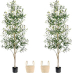 Caxchiling Faux Olive Tree 6FT, Artificial Potted Tree with Planter, Silk Plants Indoor Outdoor, Lifelike Olive Plants with Natural Wood Trunk, Fruits and Buds, Home Office Decor, 2 Pack