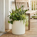 Metal Plant Pot with Drainage Hole,Mid Century Modern 7 inch Round Pot Indoor Outdoor Planters Gift for Decorative Pots of Tabletop Living Room Bedroom Beige