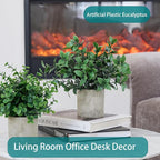3 Pack Fake Plants Artificial Potted Eucalyptus 7.9 inch Lifelike Small Faux Topiaries Perfect for Home Office Desk,Shelf Decor (Dark Green)