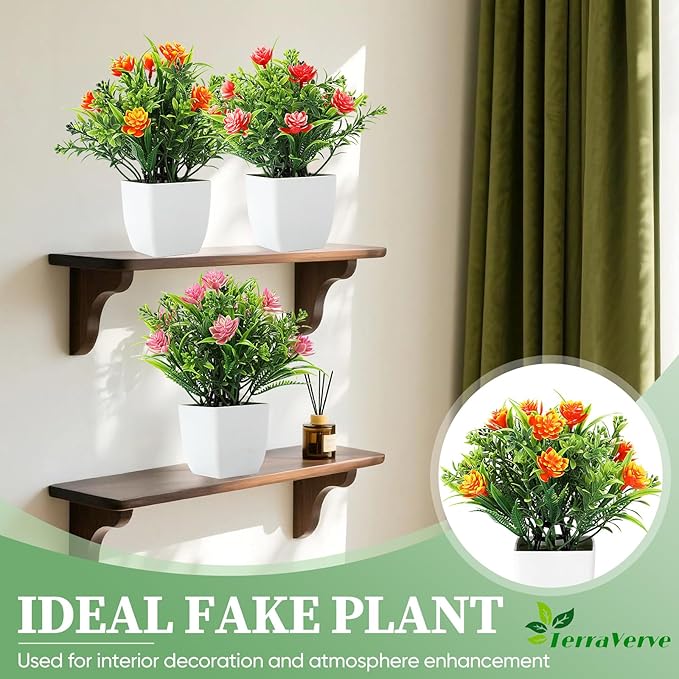 4-Pack Mini Faux Plants Spring-Inspired Artificial Flower Pots Indoor/Desk/Bathroom Decor Long-Lasting Greenery Gift Set