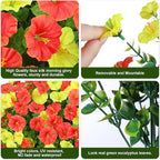 HyeFlora Artificial Flowers for Outdoors Fake Plants Outside Decoration, 12 Bundles Silk Colorful Morning Glory with Eucalyptus UV Resistant Realistic Faux Flowers for Planter Porch Patio Yard Garden