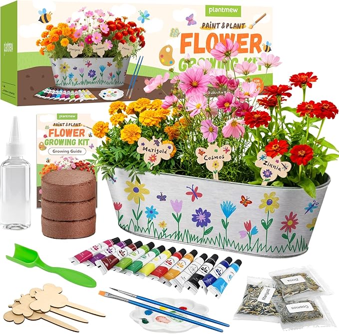 PLANTMEW Paint & Plant Flower Growing Kit for Kids - Fun Kids Gardening Set - Unique Birthday, Crafts & Arts, Gardening Gifts for Girls & Boys, Ages 5, 6, 7, 8-12 Years Old, Easter Gifts for Girls