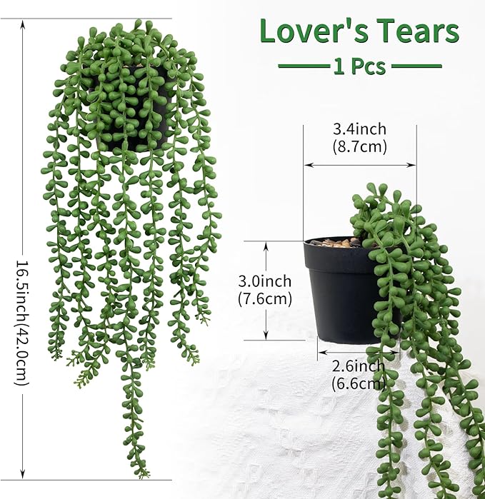 LOYWREE 2 Pack Lifelike Artificial String of Pearls Plant - Faux Hanging Succulent with Black Pot, Realistic Trailing Fake Plant for Indoor Outdoor Shelf Desk Window Sill Home Garden Office Decor