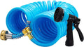 AUTOMAN EVA Recoil Garden Hose 25ft - Includes 7 Pattern Spray Nozzle,Curly Water Hose 25 Foot,Watering Hose Coil,Retractable,Corrosion Resistant Garden Coil Hose.Blue