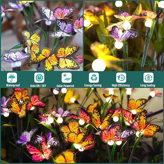 TONULAX Solar Garden Lights - 10 Pack Swaying Butterfly Light, Swaying in The Wind, Solar Outdoor Lights, Yard Patio Pathway Decoration, High Flexibility Iron Wire & Realistic Butterflies(10 Pack)