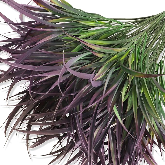 Ouddy Decor 16 Bundles Artificial Plants Outdoor Fake Grass Greenery Stems UV Resistant Faux Plastic Plants Shrubs for Spring Summer Garden Pathway Window Box Farmhouse Front Porch Home Decor, Purple