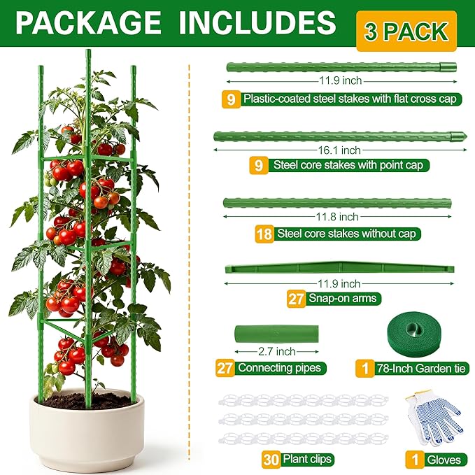 WAENLIR 3 Pack Tomato Cages for Garden, Up to 51 Inch Tomato Trellis for Raised Garden Bed, Plant Stakes for Pots, Durable Tomato Plant Support Garden Stakes for Climbing Plants
