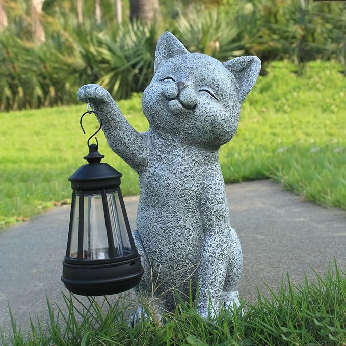 Cat Garden Outdoor Statues: Outside Decor with Lanterns for Yard Art Lawn Ornaments Porch Patio Balcony Home House - Birthday Gifts for Grandma Mom Women (cat2)